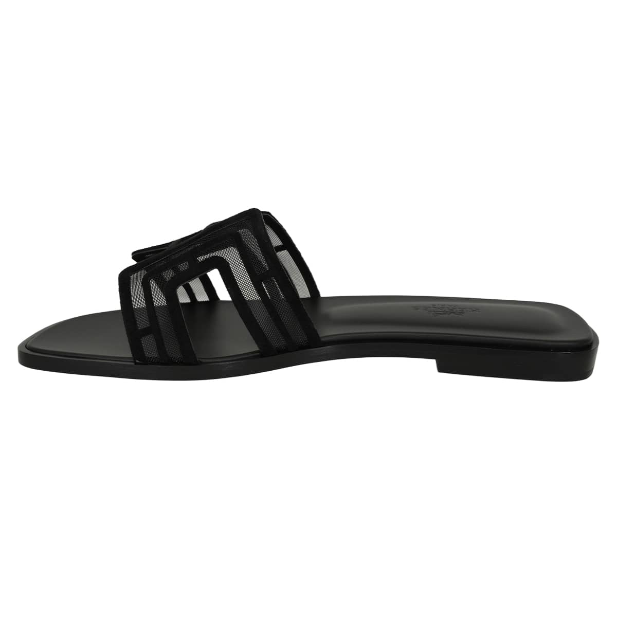 HERMES sandals Oran Noir (Black) Chevre Velours/Mesh #37.5 H262201Z 02345[BRAND NEW][Authentic]
