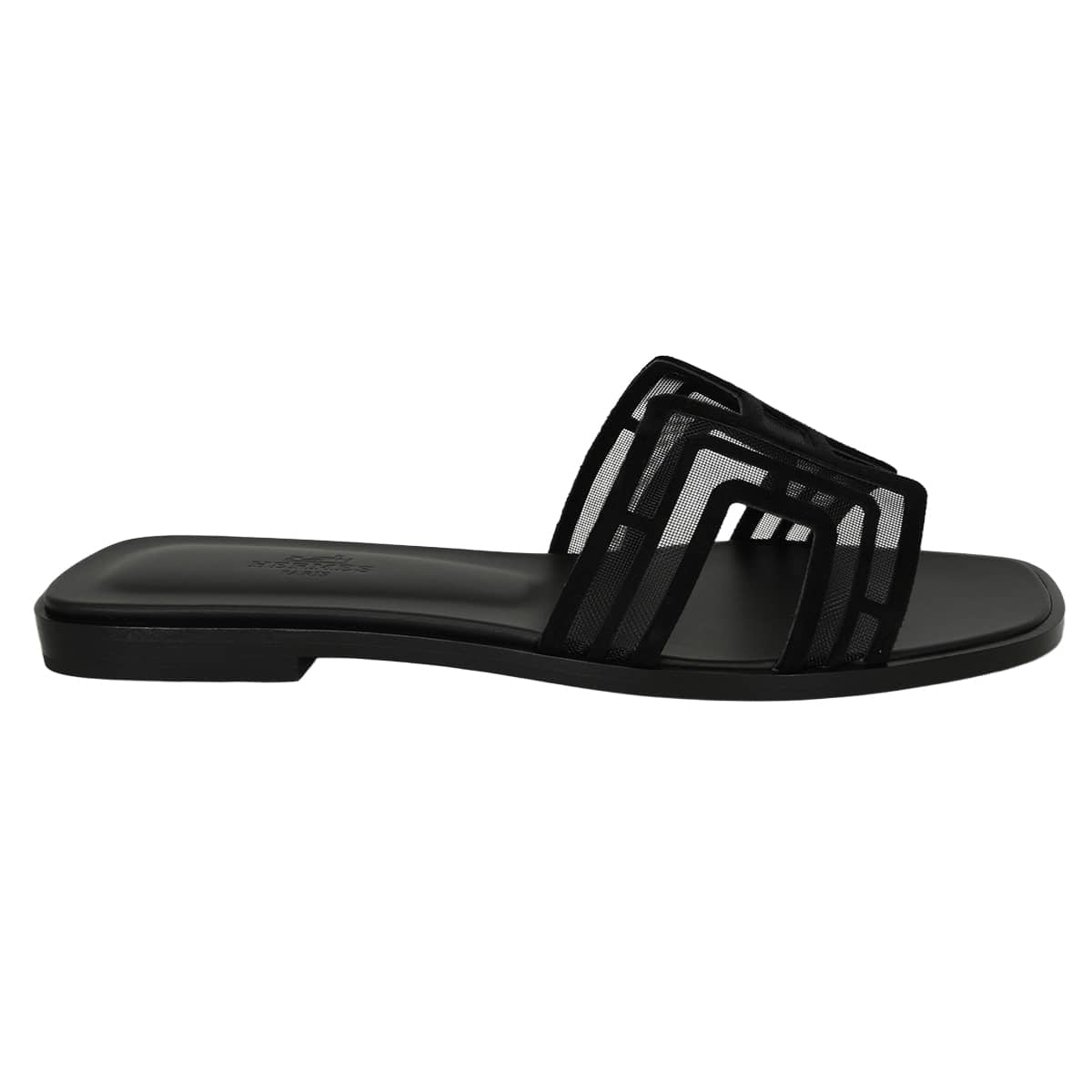 HERMES sandals Oran Noir (Black) Chevre Velours/Mesh #37.5 H262201Z 02345[BRAND NEW][Authentic]