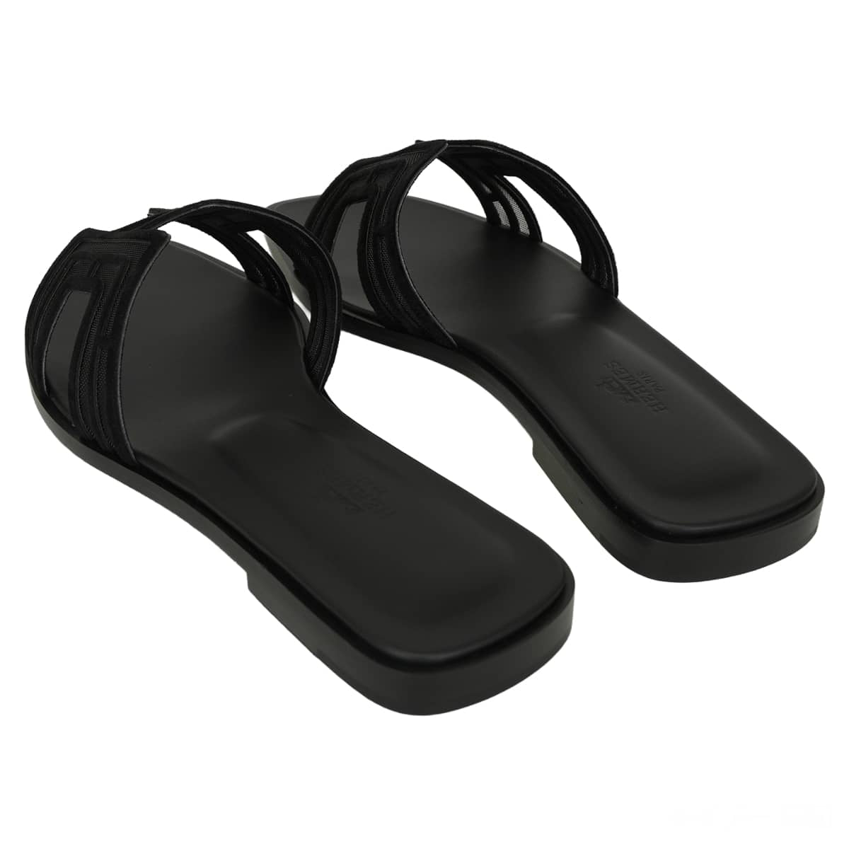 HERMES sandals Oran Noir (Black) Chevre Velours/Mesh #37.5 H262201Z 02345[BRAND NEW][Authentic]