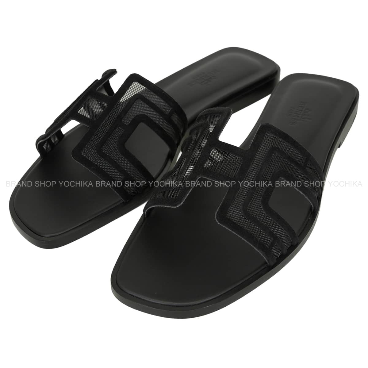 HERMES sandals Oran Noir (Black) Chevre Velours/Mesh #37.5 H262201Z 02345[BRAND NEW][Authentic]