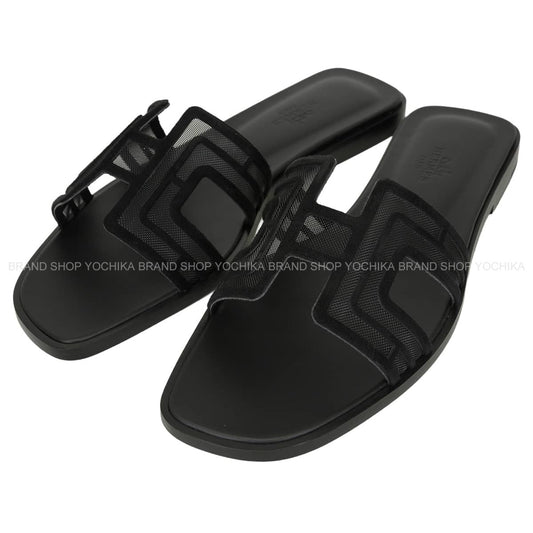 HERMES sandals Oran Noir (Black) Chevre Velours/Mesh #37.5 H262201Z 02345[BRAND NEW][Authentic]