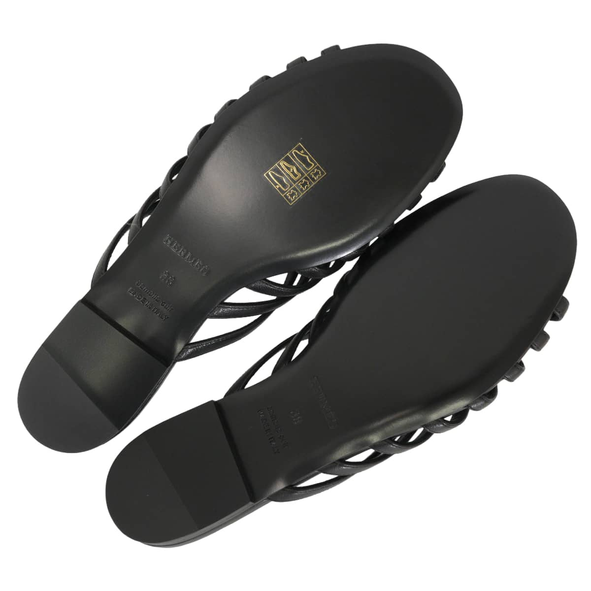 HERMES sandals Noria Chaine d'Ancre Noir (Black) Chevre #38 H262093Z 02350[EXCELLENT][Authentic]