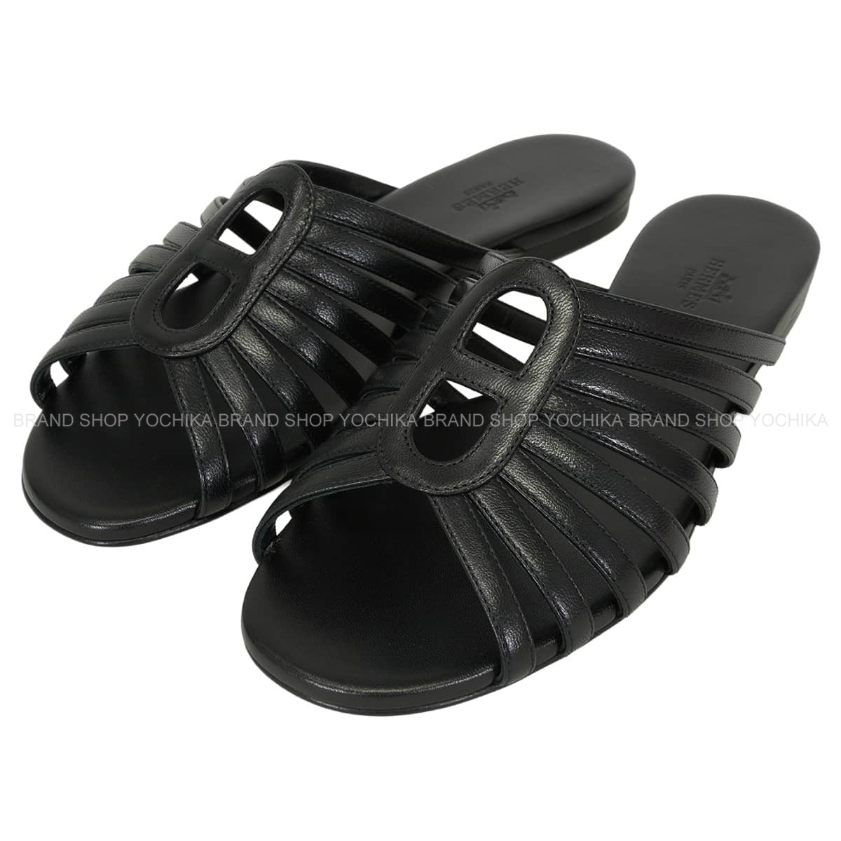 HERMES sandals Noria Chaine d'Ancre Noir (Black) Chevre #38 H262093Z 02350[EXCELLENT][Authentic]