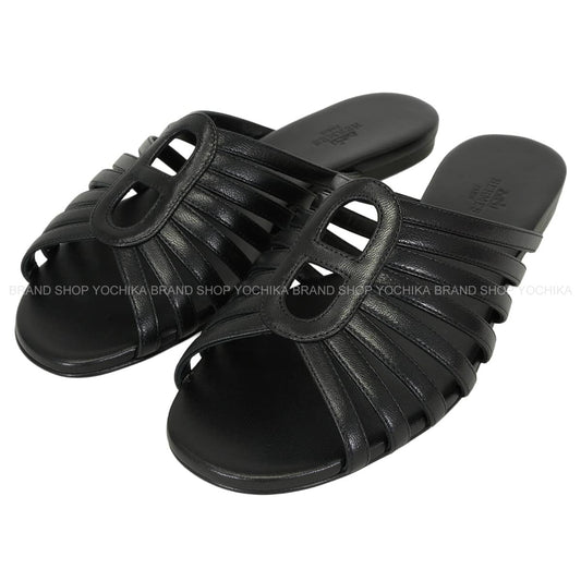 HERMES sandals Noria Chaine d'Ancre Noir (Black) Chevre #38 H262093Z 02350[EXCELLENT][Authentic]