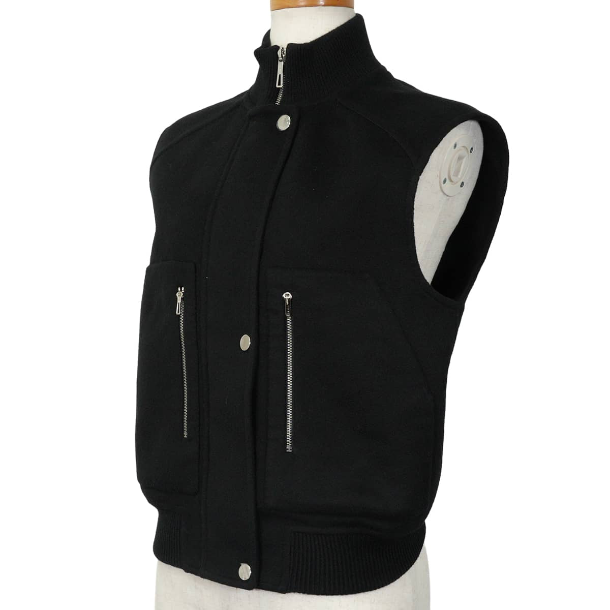HERMES Vests Women's Sellier Button Noir (Black) Cashmere/Nylon #34 Silver HW 5H0249DA[EXCELLENT][Authentic]