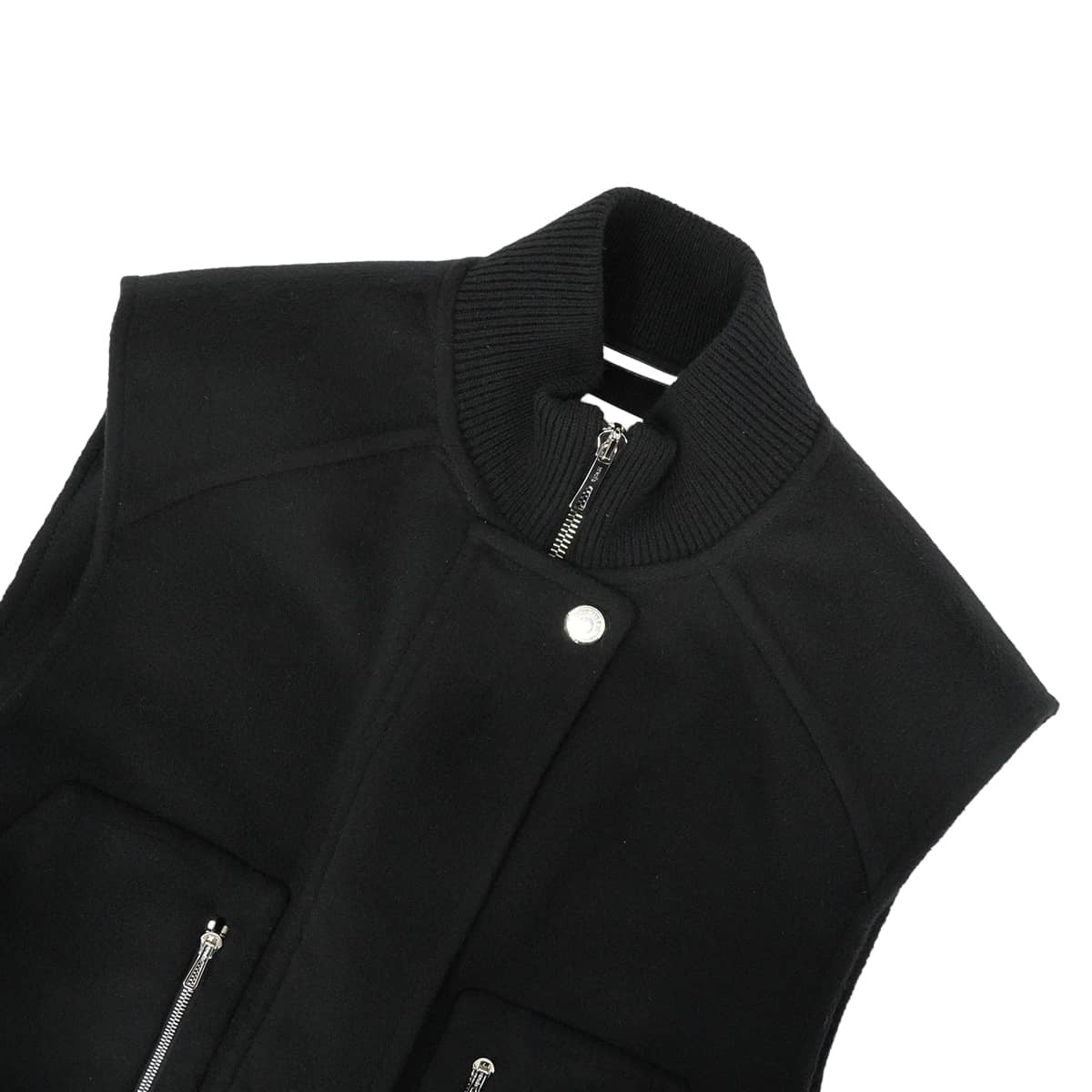 HERMES Vests Women's Sellier Button Noir (Black) Cashmere/Nylon #34 Silver HW 5H0249DA[EXCELLENT][Authentic]