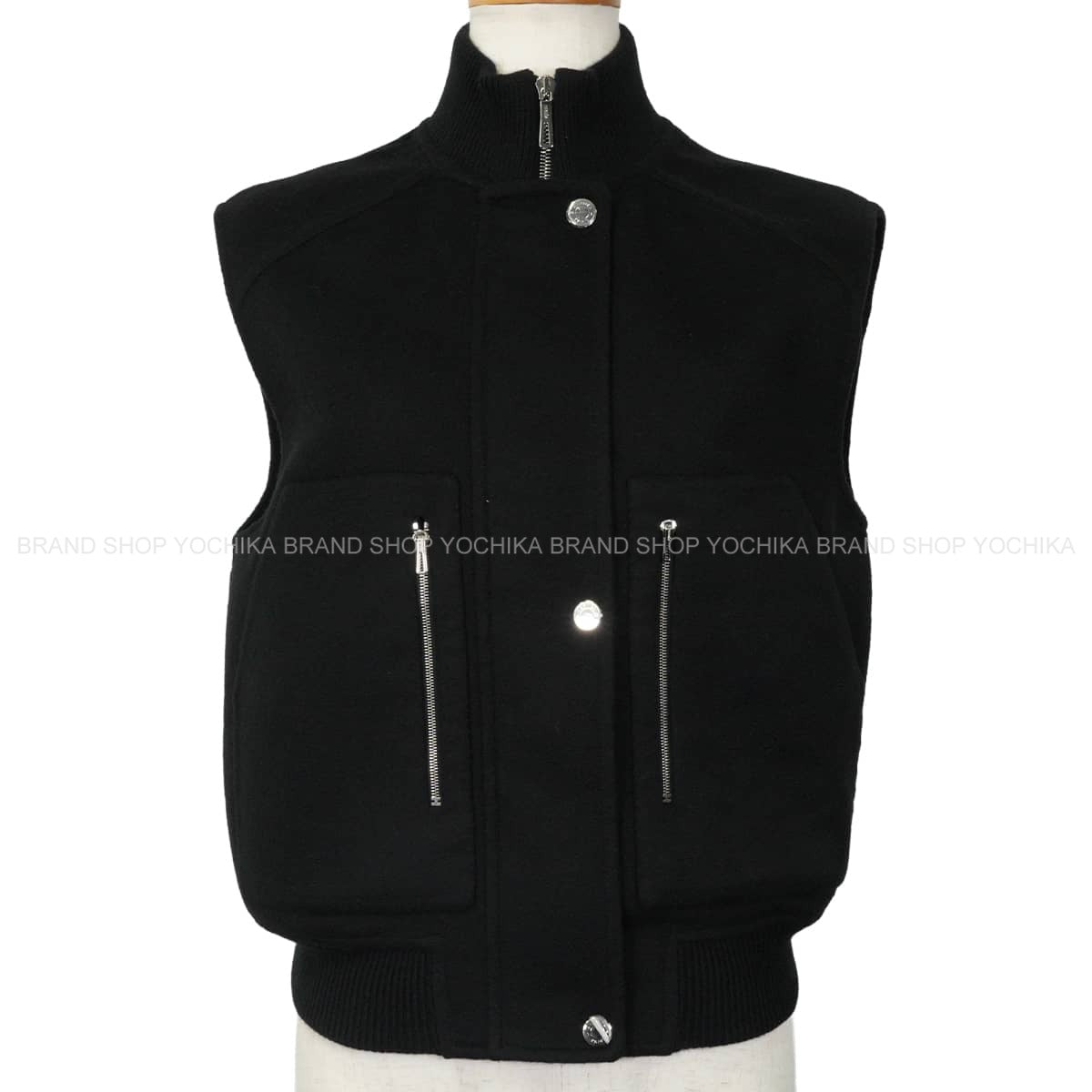 HERMES Vests Women's Sellier Button Noir (Black) Cashmere/Nylon #34 Silver HW 5H0249DA[EXCELLENT][Authentic]