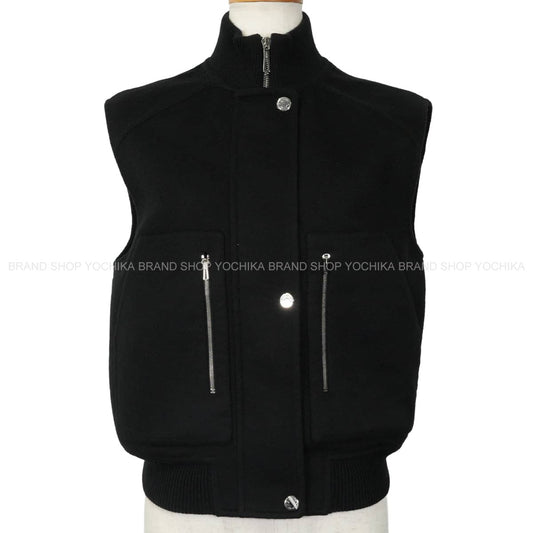 HERMES Vests Women's Sellier Button Noir (Black) Cashmere/Nylon #34 Silver HW 5H0249DA[EXCELLENT][Authentic]