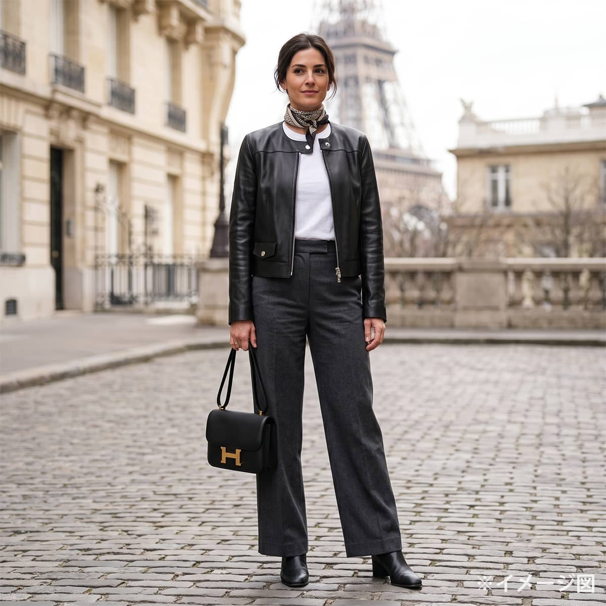 2026SS HERMES Plainly colored jacket Women's Clou de Selle Biker Noir (Black) Chevre Grene #36 Silver HW H6E1238D7[BRAND NEW][Authentic]