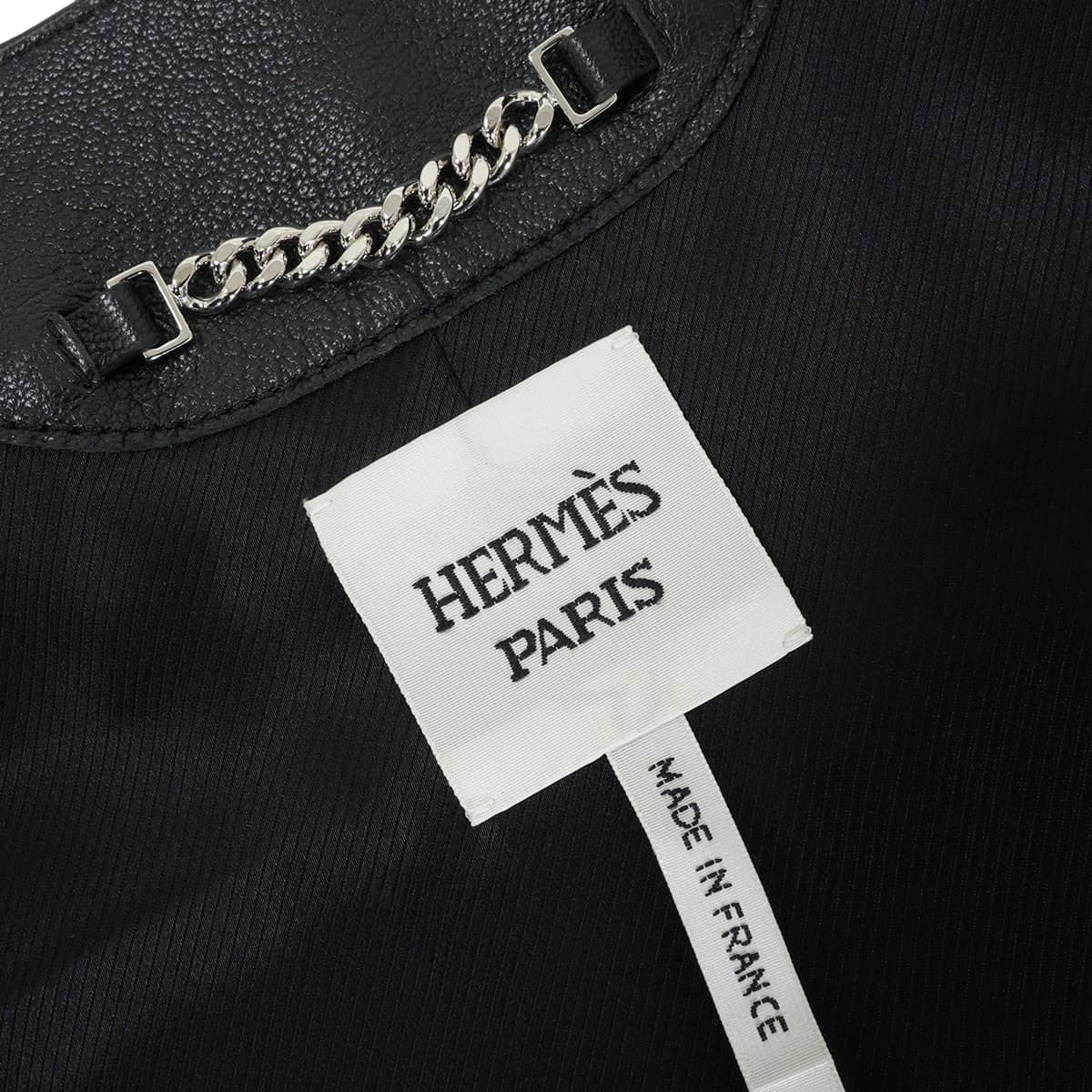 2026SS HERMES Plainly colored jacket Women's Clou de Selle Biker Noir (Black) Chevre Grene #36 Silver HW H6E1238D7[BRAND NEW][Authentic]
