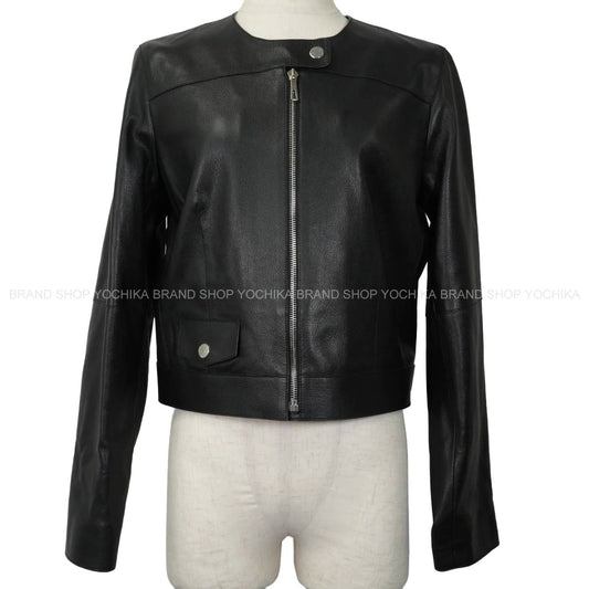 2026SS HERMES Plainly colored jacket Women's Clou de Selle Biker Noir (Black) Chevre Grene #36 Silver HW H6E1238D7[BRAND NEW][Authentic]