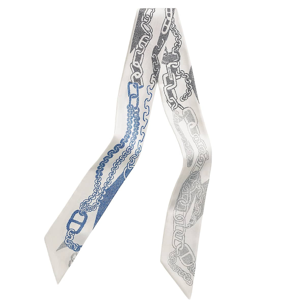 2026AW HERMES scarf Twilly Boucles et Maillons Blanc (White)Anthracite/Encre Silk100%[BRAND NEW][Authentic]