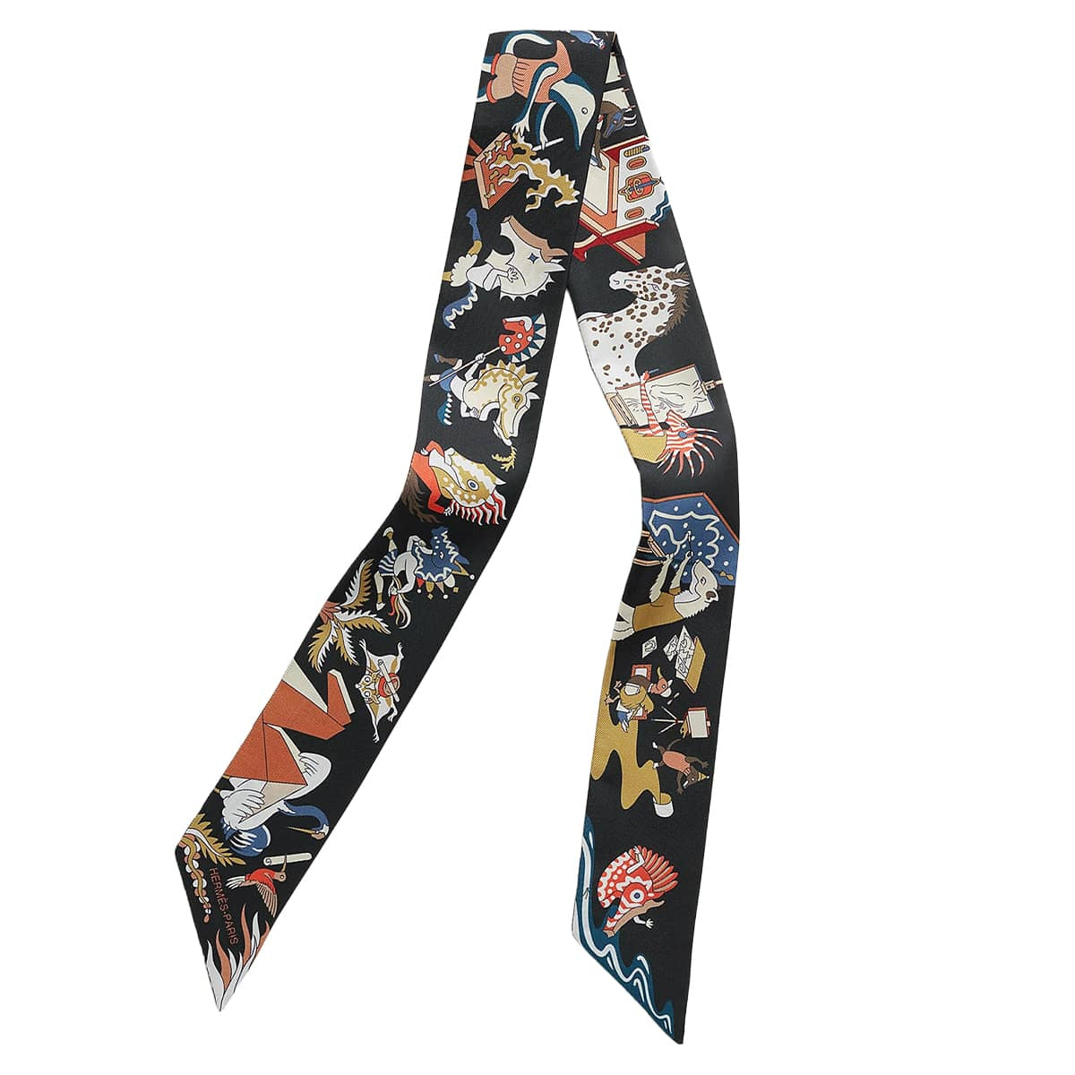 2026AW HERMES scarf Twilly Academia Hippica Noir (Black)/Blanc (White)/Terracotta Silk100%[BRAND NEW][Authentic]