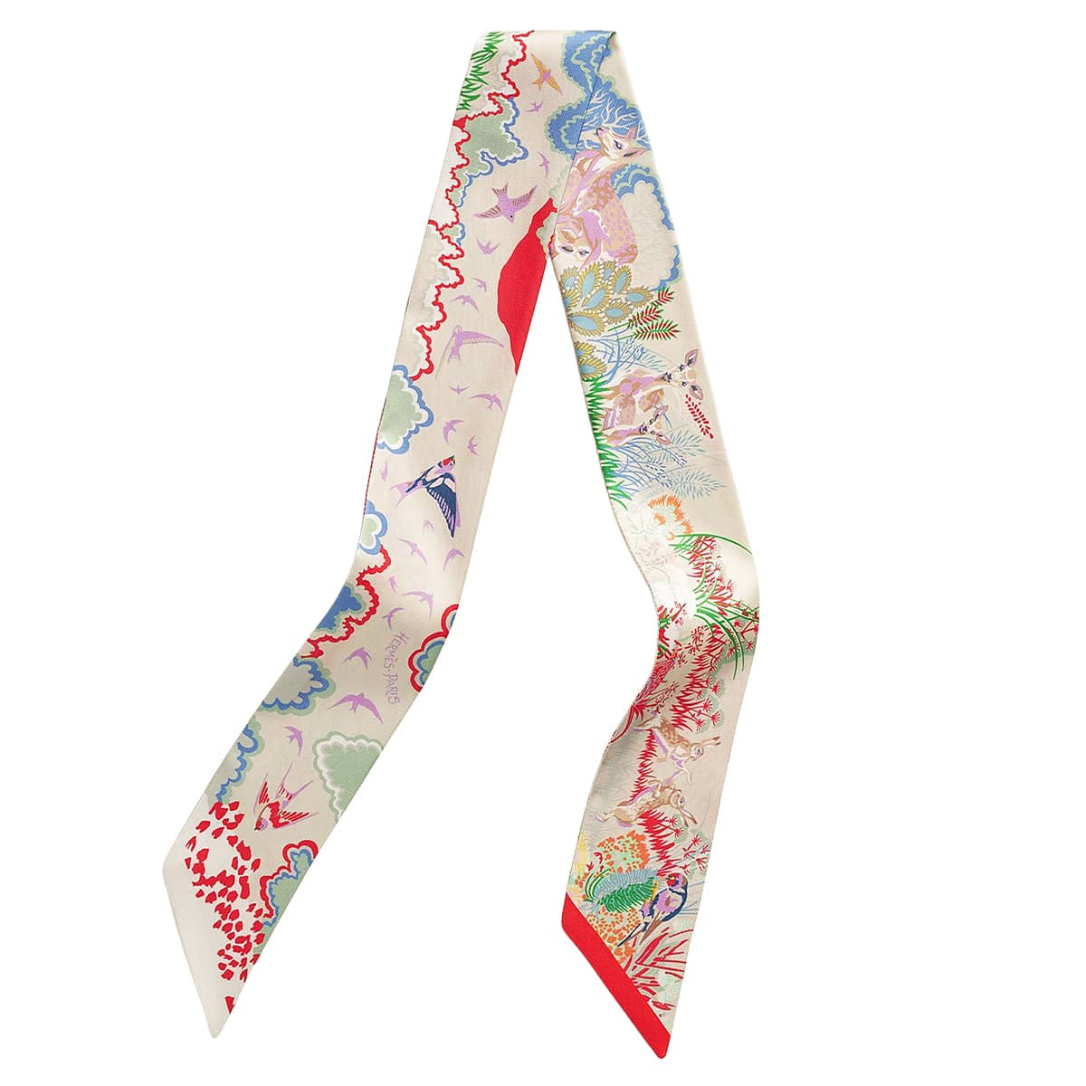 2026AW HERMES scarf Twilly Rewilding NatureGreige/Rouge/Vert Amande Silk100%[BRAND NEW][Authentic]