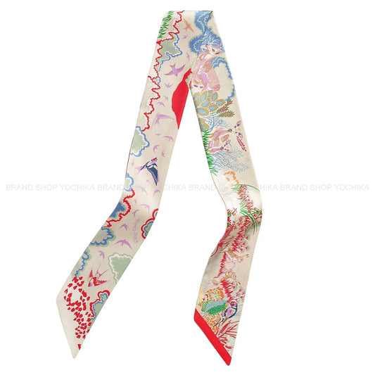 2026AW HERMES scarf Twilly Rewilding NatureGreige/Rouge/Vert Amande Silk100%[BRAND NEW][Authentic]