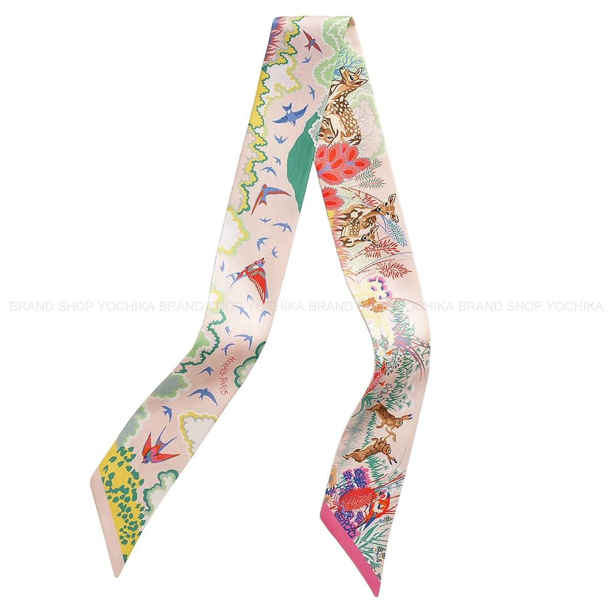 2026AW HERMES scarf Twilly Rewilding NatureRose Nacre/Vert/Jaune Silk100%[BRAND NEW][Authentic]