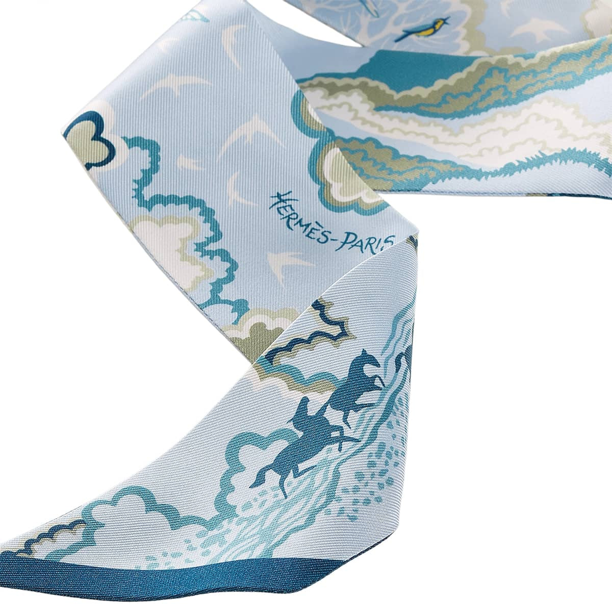 2026AW HERMES scarf Twilly Rewilding NatureBleu Ciel/Marine/Vert Silk100%[BRAND NEW][Authentic]
