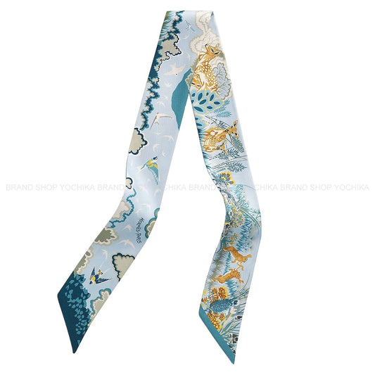 2026AW HERMES scarf Twilly Rewilding NatureBleu Ciel/Marine/Vert Silk100%[BRAND NEW][Authentic]