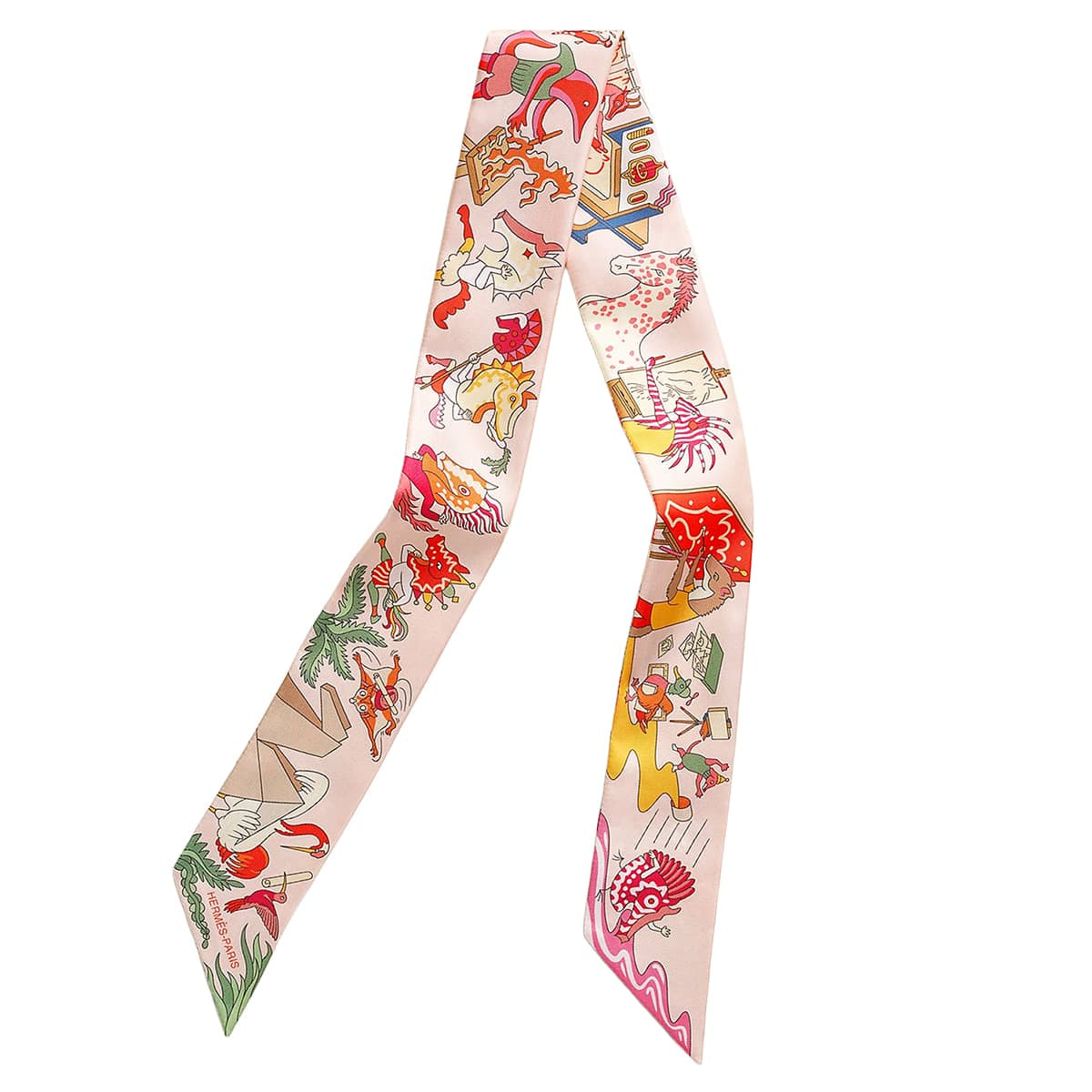 2026AW HERMES scarf Twilly Academia HippicaRose Nacre/Vert Amande/Multicolor Silk100%[BRAND NEW][Authentic]