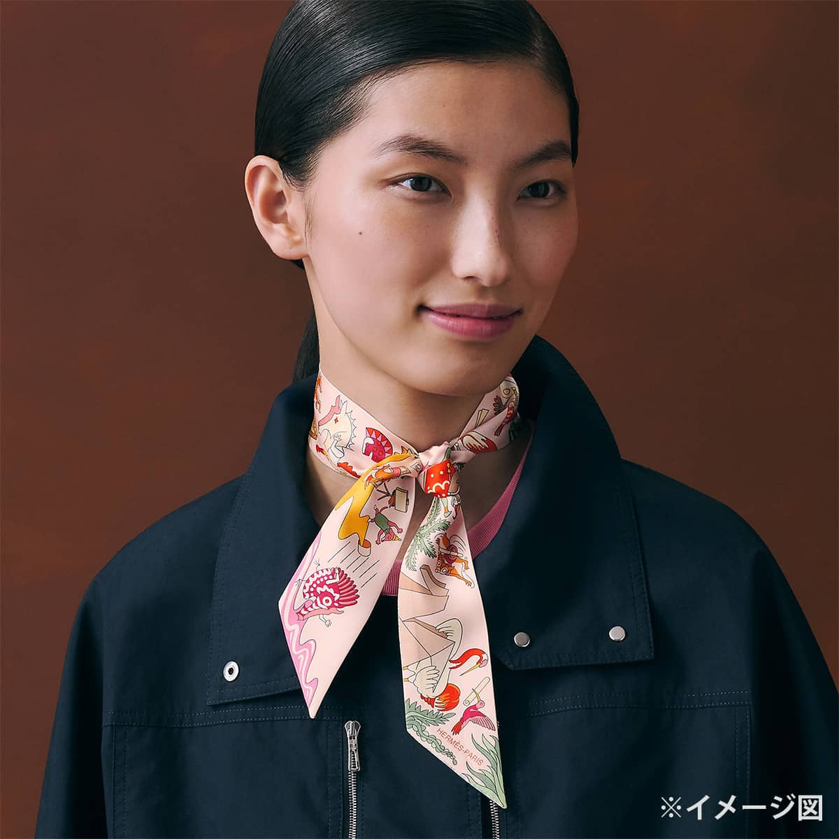 2026AW HERMES scarf Twilly Academia HippicaRose Nacre/Vert Amande/Multicolor Silk100%[BRAND NEW][Authentic]
