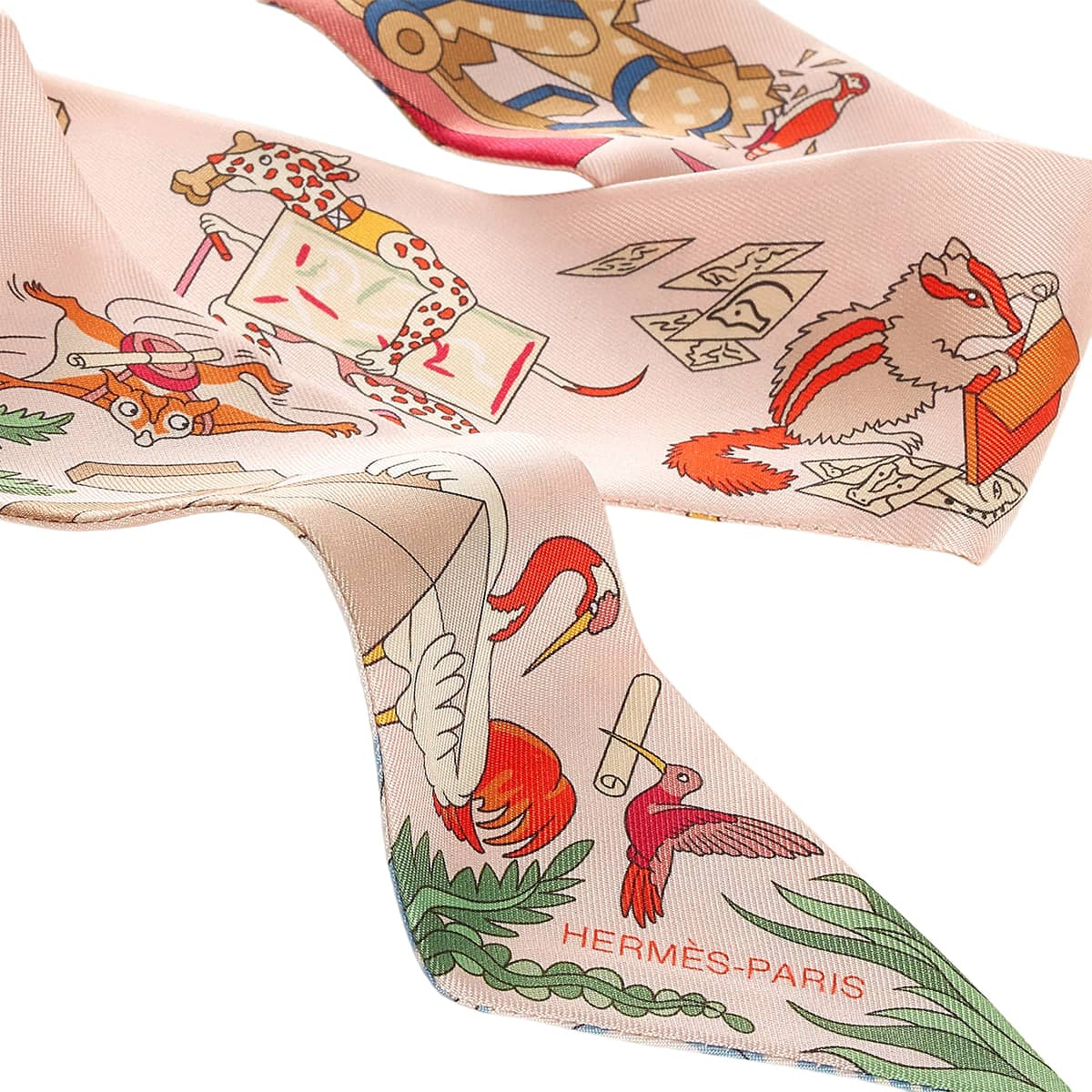2026AW HERMES scarf Twilly Academia HippicaRose Nacre/Vert Amande/Multicolor Silk100%[BRAND NEW][Authentic]