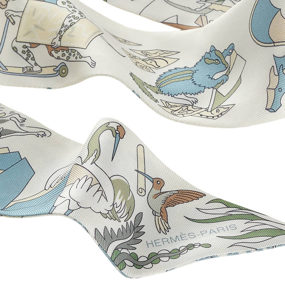 2026AW HERMES scarf Twilly Academia Hippica Blanc (White)Bleu Clair/Vert Silk100%[BRAND NEW][Authentic]