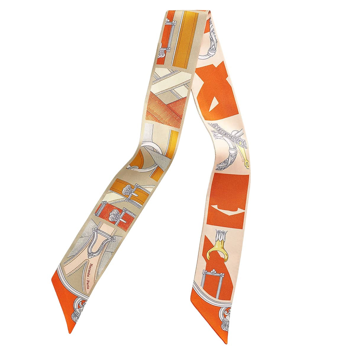 2026AW HERMES scarf Twilly Cavalcadour Remix Orange/Beige/Caramel Silk100%[BRAND NEW][Authentic]
