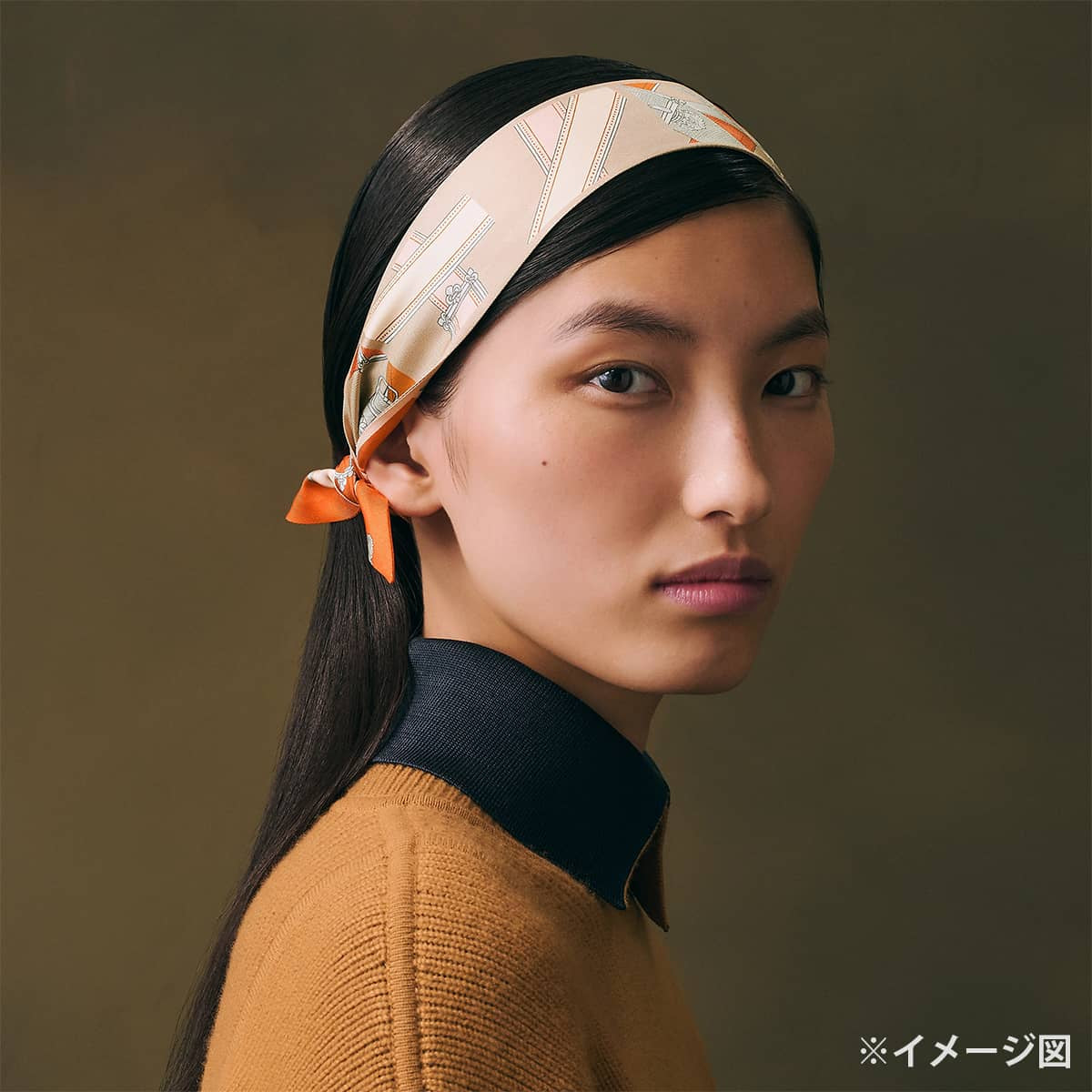 2026AW HERMES scarf Twilly Cavalcadour Remix Orange/Beige/Caramel Silk100%[BRAND NEW][Authentic]