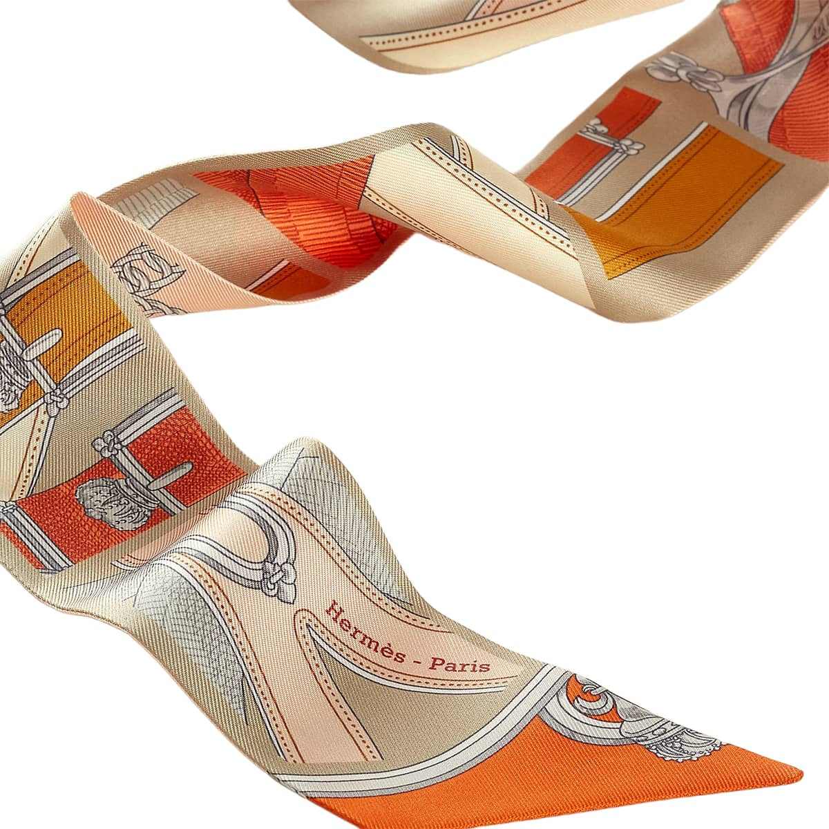 2026AW HERMES scarf Twilly Cavalcadour Remix Orange/Beige/Caramel Silk100%[BRAND NEW][Authentic]