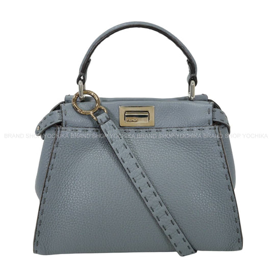 [Pre-loved] FENDI Handbag Selleria Peekaboo Shoulder BagCloud Blue/Bordeaux Calf leather Silver HW 8BN244[LIKE NEW][Authentic]