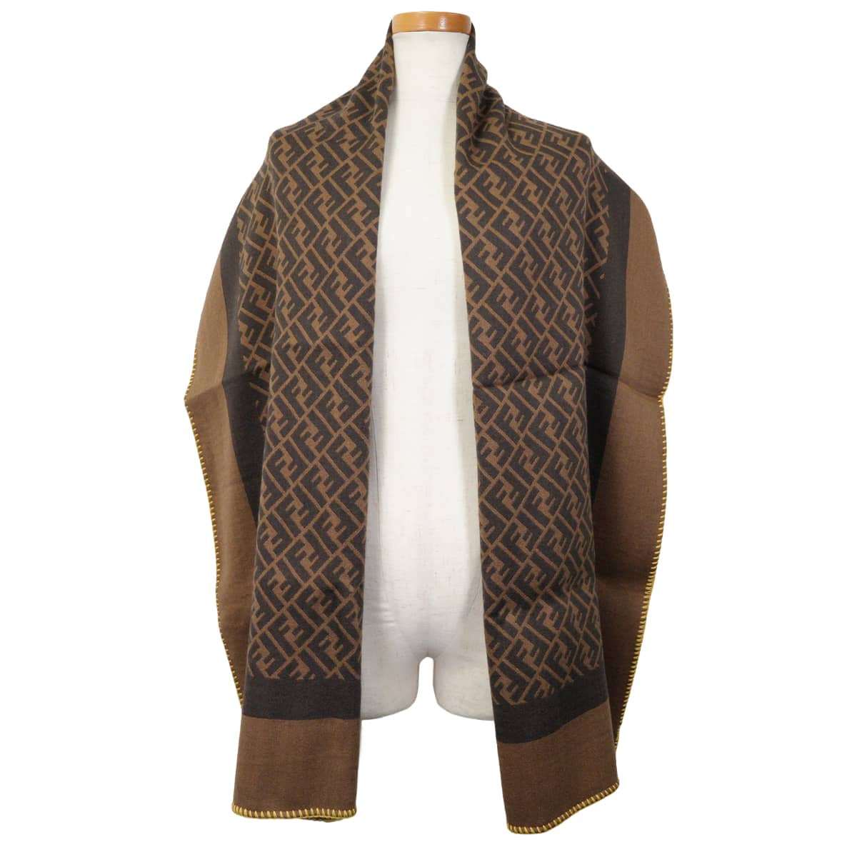 FENDI Zucca pattern blanket (novelty item) Brown/Yellow Wool/Silk[EXCELLENT][Authentic]