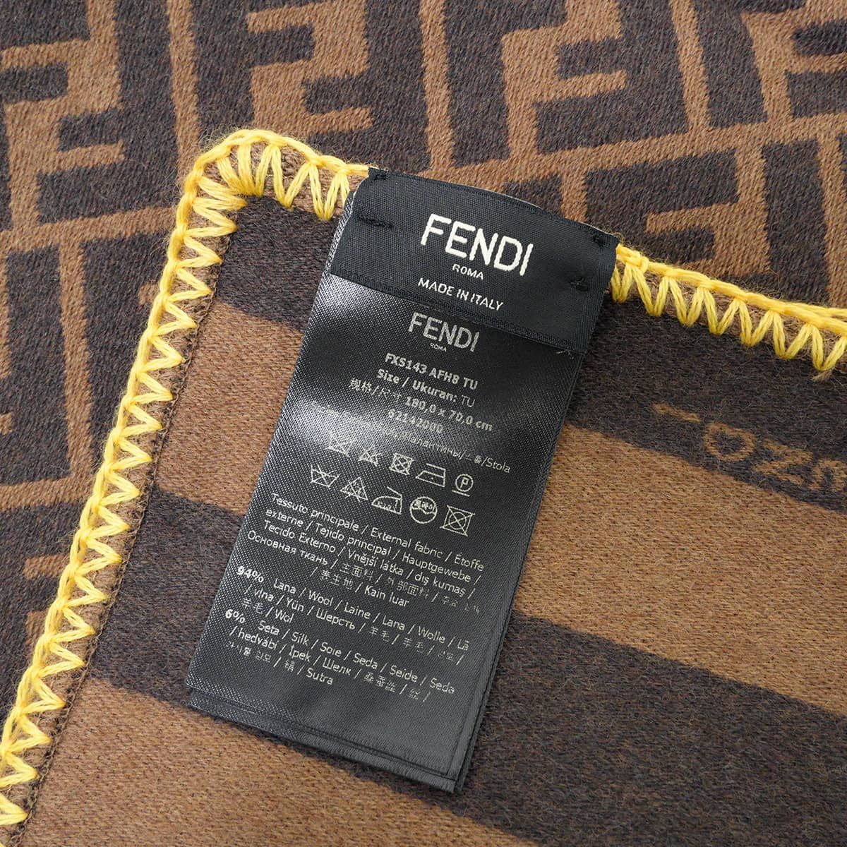 FENDI Zucca pattern blanket (novelty item) Brown/Yellow Wool/Silk[EXCELLENT][Authentic]