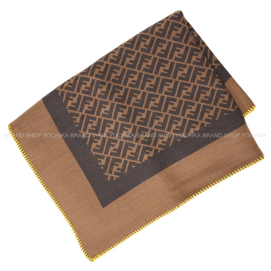 FENDI Zucca pattern blanket (novelty item) Brown/Yellow Wool/Silk[EXCELLENT][Authentic]
