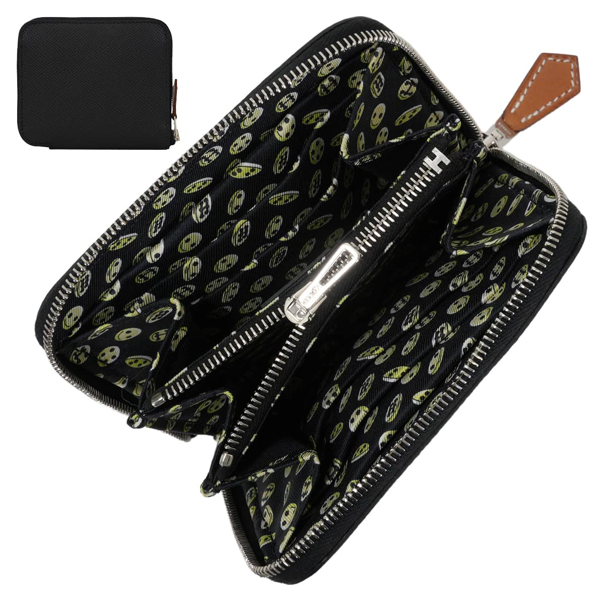 2026AW HERMES Bi-fold wallet Azap Silk'in Compact Boutons Noir (Black)/Kiwi Veau Epsom/Silk100%/Veau Barenia Silver HW Stamp G[BRAND NEW][Authentic]