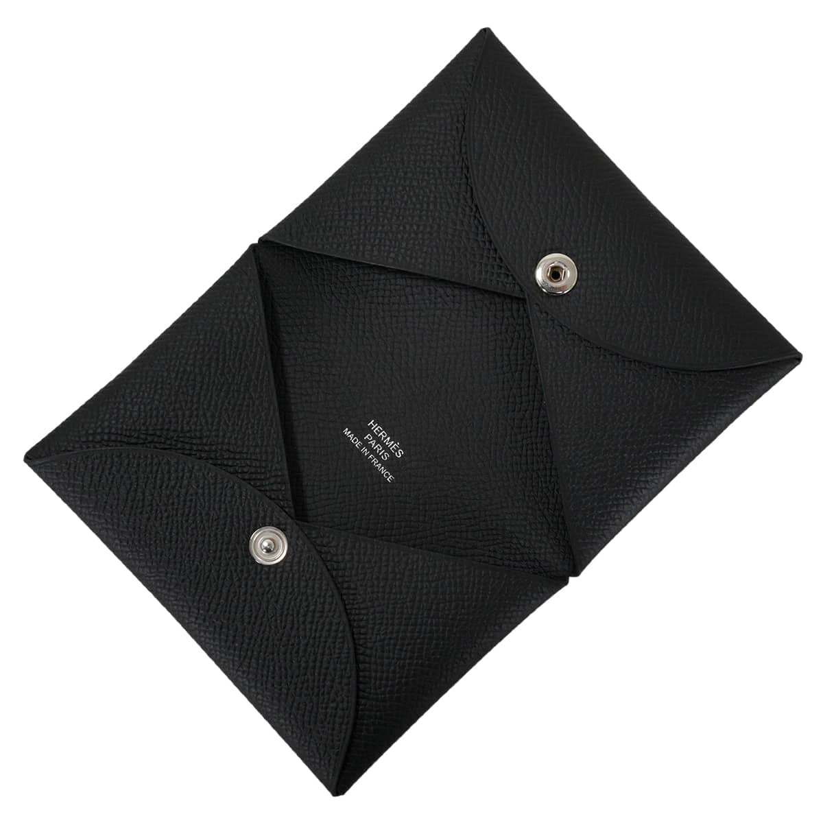 HERMES card holder Calvi Noir (Black) Veau Epsom Silver HW Stamp W[EXCELLENT][Authentic]