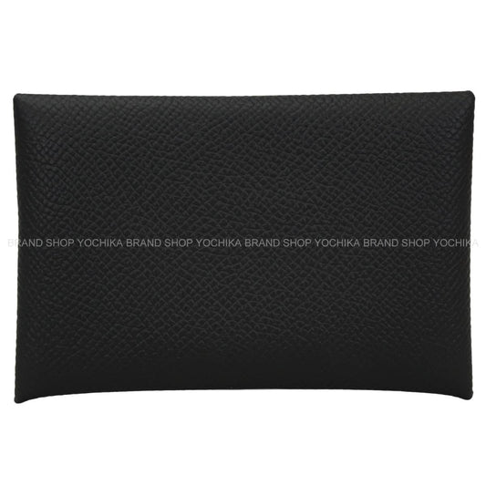 HERMES card holder Calvi Noir (Black) Veau Epsom Silver HW Stamp W[EXCELLENT][Authentic]