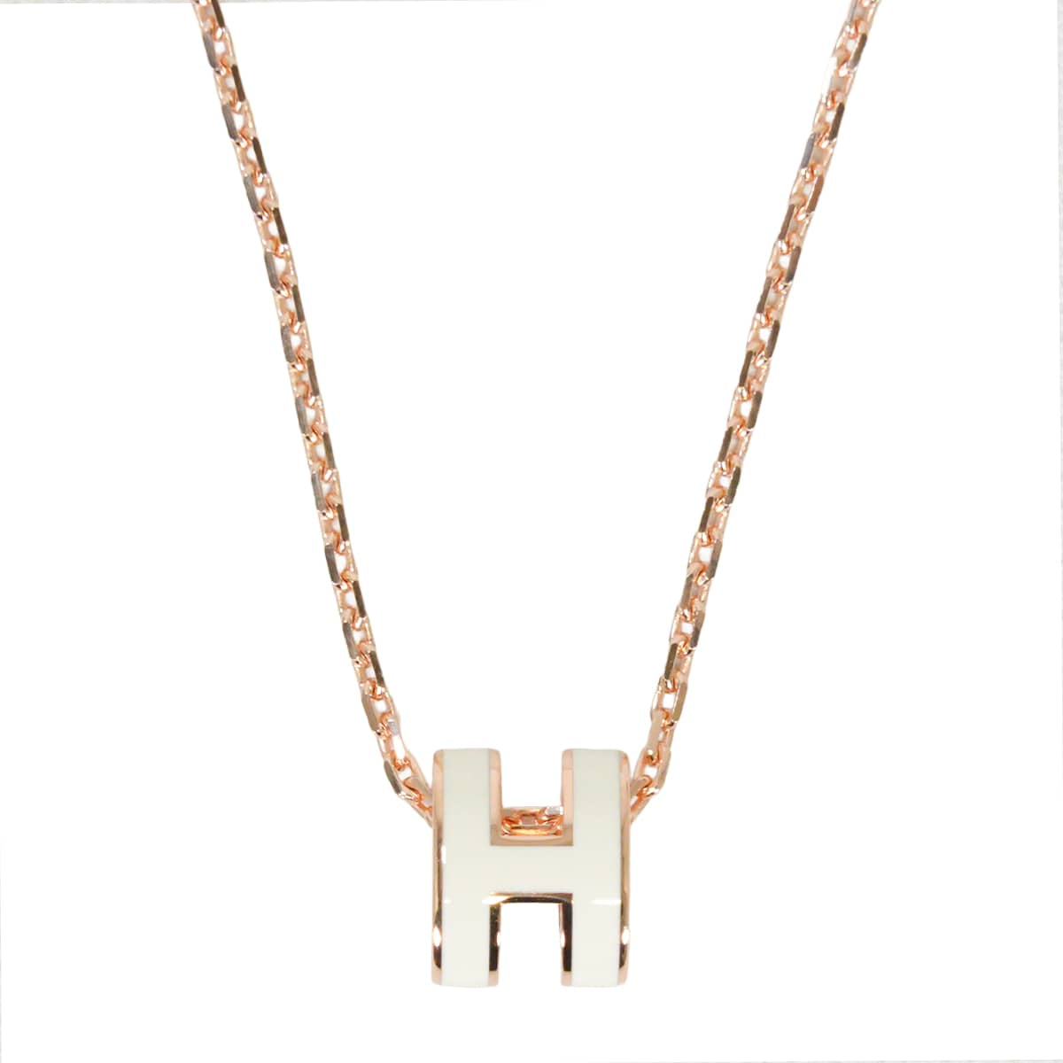 HERMES necklace Mini Pop H Pendant Blanc (White) Rose Gold plated/Lacquer[BRAND NEW][Authentic]