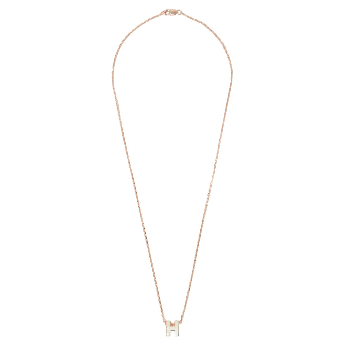 HERMES necklace Mini Pop H Pendant Blanc (White) Rose Gold plated/Lacquer[BRAND NEW][Authentic]