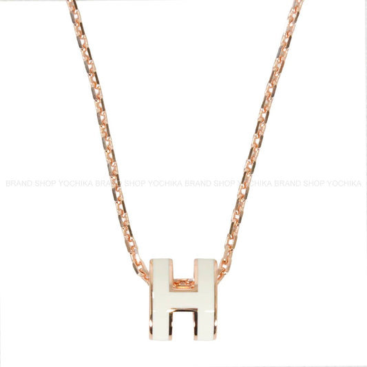 HERMES necklace Mini Pop H Pendant Blanc (White) Rose Gold plated/Lacquer[BRAND NEW][Authentic]