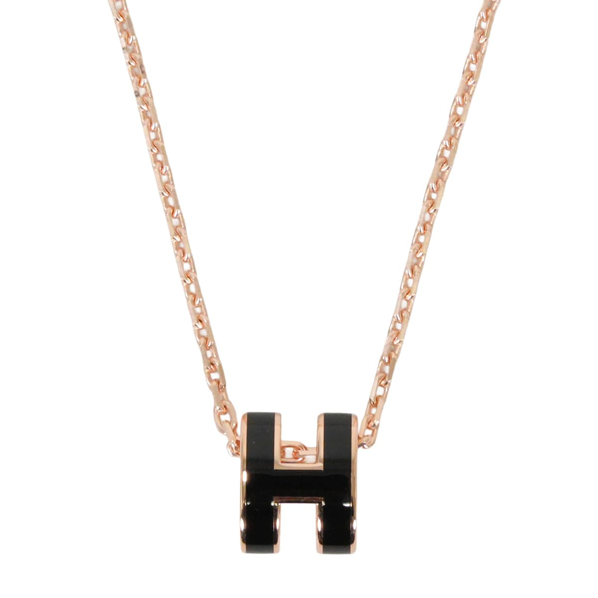 HERMES necklace Mini Pop H Pendant Noir (Black) Rose Gold plated/Lacquer[BRAND NEW][Authentic]