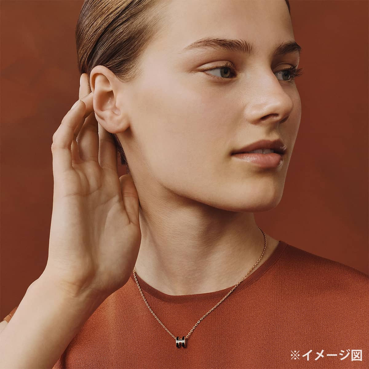 HERMES necklace Mini Pop H Pendant Noir (Black) Rose Gold plated/Lacquer[BRAND NEW][Authentic]