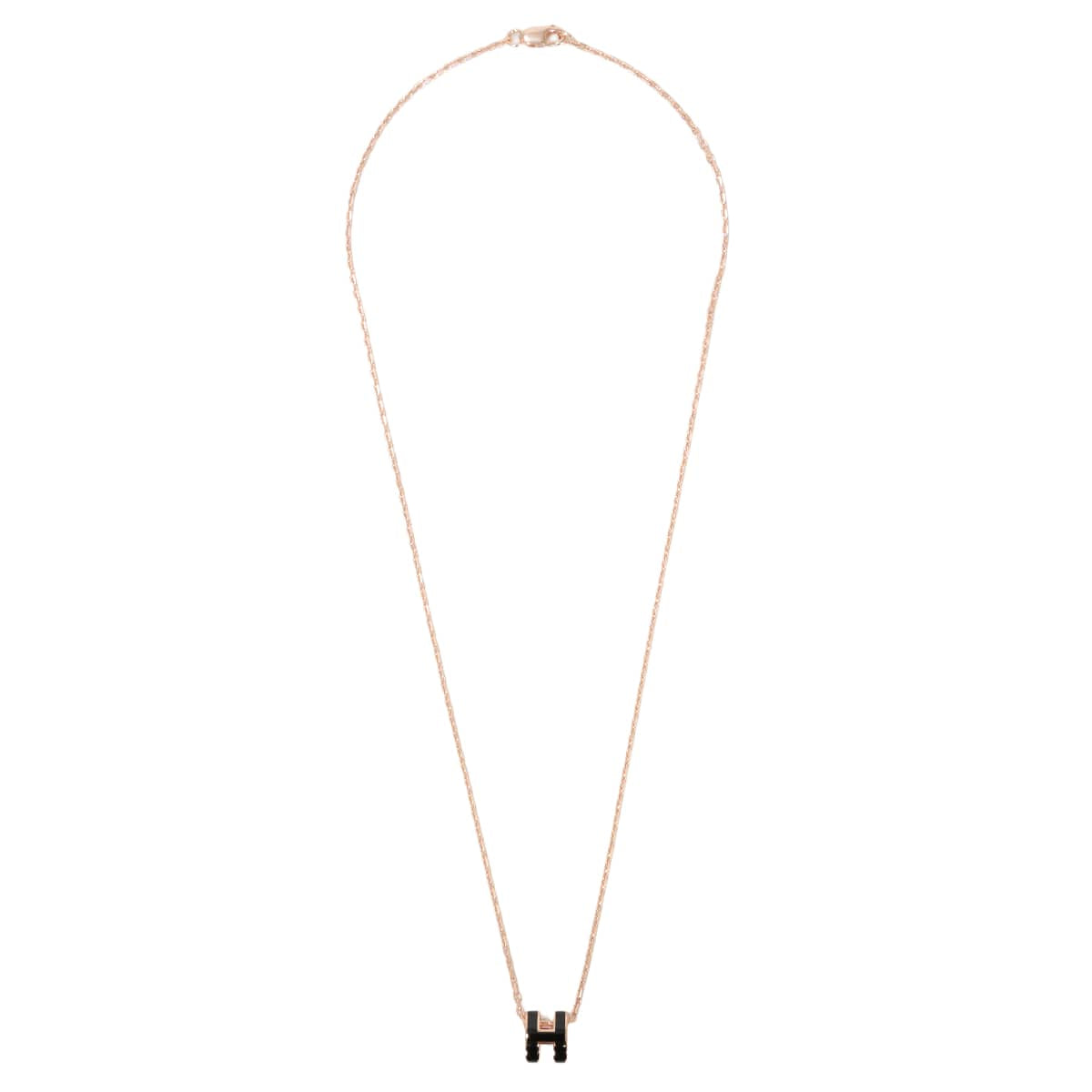 HERMES necklace Mini Pop H Pendant Noir (Black) Rose Gold plated/Lacquer[BRAND NEW][Authentic]