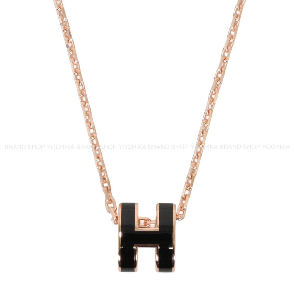 HERMES necklace Mini Pop H Pendant Noir (Black) Rose Gold plated/Lacquer[BRAND NEW][Authentic]