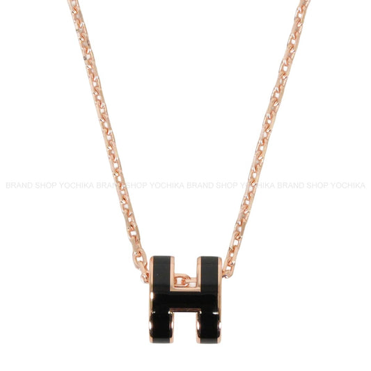 HERMES necklace Mini Pop H Pendant Noir (Black) Rose Gold plated/Lacquer[BRAND NEW][Authentic]