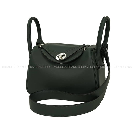 HERMES Shoulder bag Lindy mini 20 Verso Vert Mangrove/Vert Moyen Veau Swift Silver HW Stamp W[EXCELLENT][Authentic]