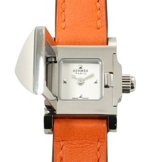 HERMES Watches Medor Triple Tour ME2.110 Orange Veau Swift Silver HW Stamp C[EXCELLENT][Authentic]