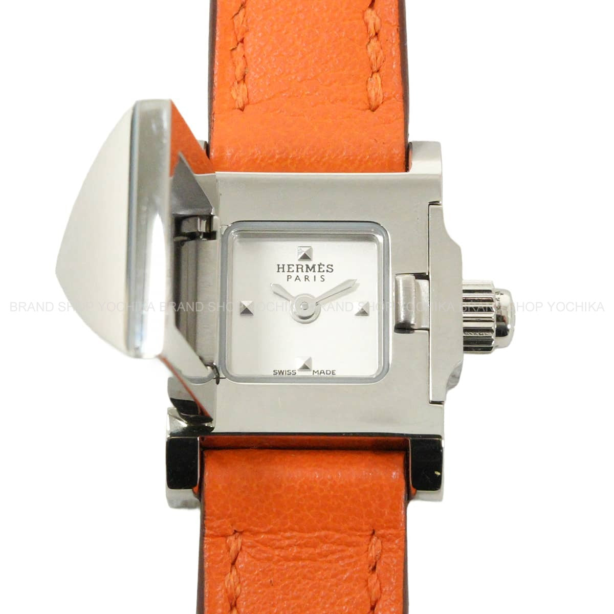 HERMES Watches Medor Triple Tour ME2.110 Orange Veau Swift Silver HW Stamp C[EXCELLENT][Authentic]