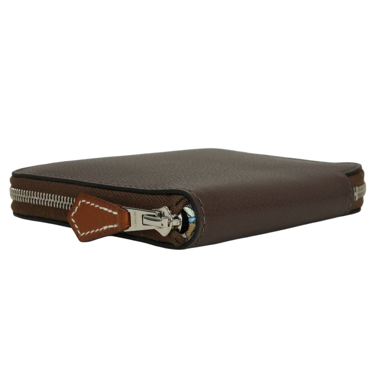 HERMES Bi-fold wallet Azap Silk'in Compact Hermes Electric Moka/Vert Yucca Evercolor/Silk100%/Veau Barenia Silver HW Stamp B[EXCELLENT][Authentic]