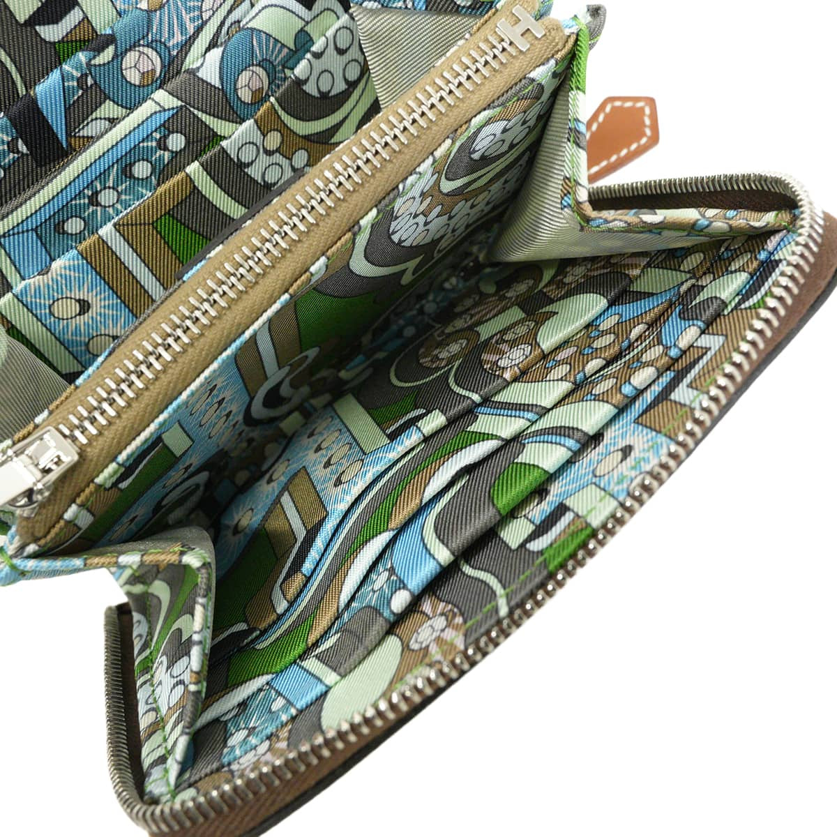 HERMES Bi-fold wallet Azap Silk'in Compact Hermes Electric Moka/Vert Yucca Evercolor/Silk100%/Veau Barenia Silver HW Stamp B[EXCELLENT][Authentic]