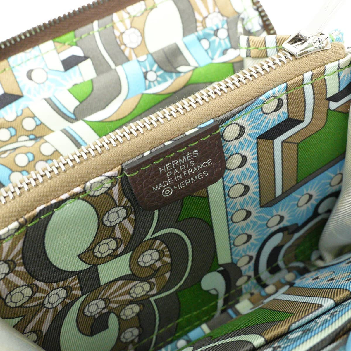 HERMES Bi-fold wallet Azap Silk'in Compact Hermes Electric Moka/Vert Yucca Evercolor/Silk100%/Veau Barenia Silver HW Stamp B[EXCELLENT][Authentic]